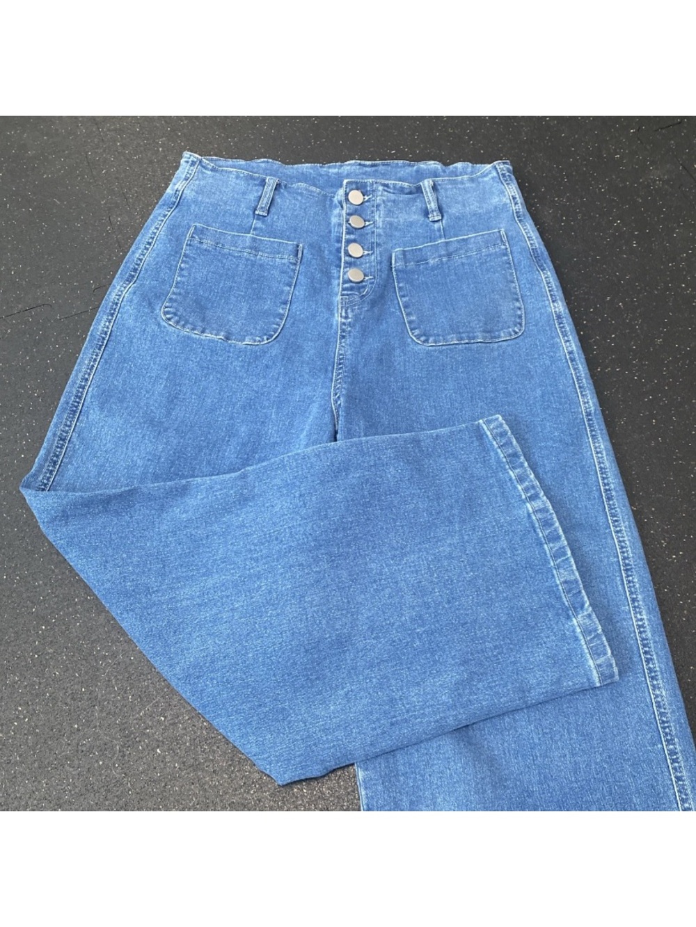 High-Waist Wide Leg Women’s Jeans Denim Retro Button design - Picture 13 of 14